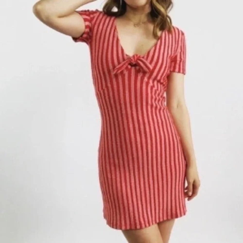 Zara Red Striped Short Sleeve Mini Dress